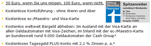 *Update* Comdirect-Girokonto mit 50€ oder 100€ Bonus + GRATIS VISA Karte (keine Gebühren) *Update* Comdirect Girokonto mit 50€ oder 100€ Bonus + GRATIS VISA Karte (keine Gebühren)