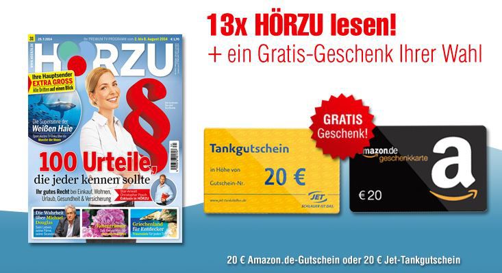 Hörzu - 21 Ausgaben dank Amazon oder Tank Gutschein - effektiv nur 2,10€ Hörzu 21 Ausgaben dank Amazon oder Tank Gutschein effektiv nur 2,10€