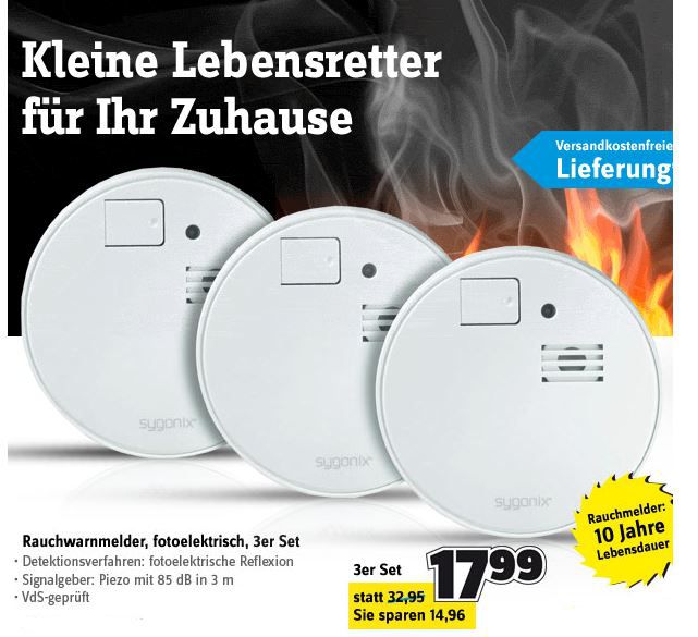 sygonix 43117Q 3er Set Rauchwarnmelder für inkl. Versand 17,99€ Feuer sygonix 43117Q 3er Set Rauchwarnmelder für inkl. Versand 17,99€