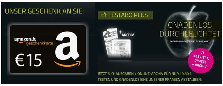 6 Ausgaben der c’t dank 15€ Amazon Gutschein effektiv 4,80€ 6 Ausgaben der c’t dank 15€ Amazon Gutschein effektiv 4,80€