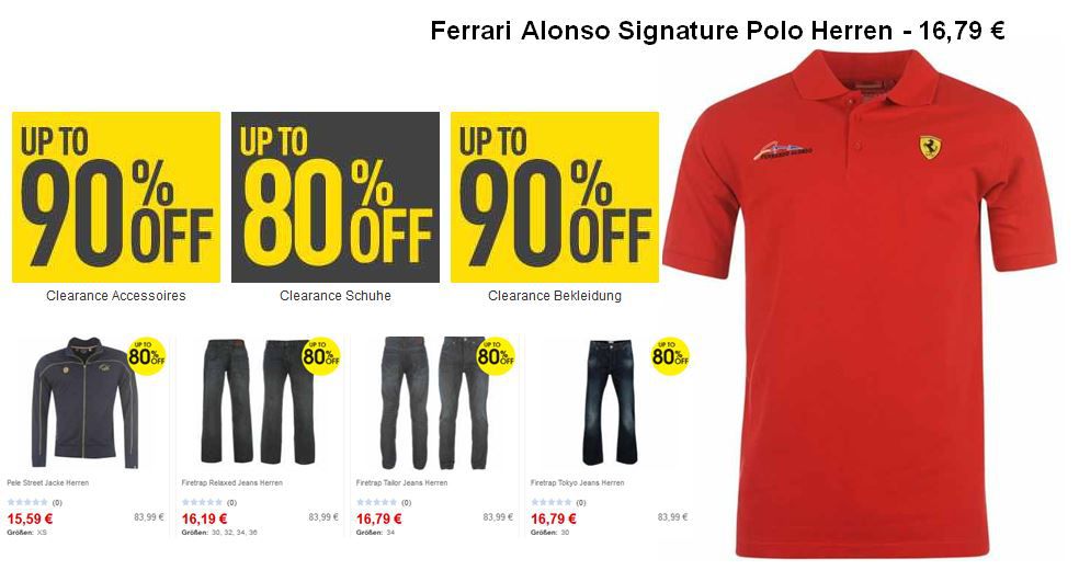Herren Ferrari Alonso Polo Shirt für 16,79€ + mehr Knaller bei Sportsdirect Herren Ferrari Alonso Polo Shirt für 16,79€ + mehr Knaller bei Sportsdirect