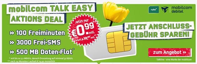 Talk Easy 100 mit 100 Minuten, 500MB Internet, 3000 SMS für nur 0,44€ pro Monat - Update Talk Easy 100 mit 100 Minuten, 500MB Internet, 3000 SMS für nur 0,44€ pro Monat Update