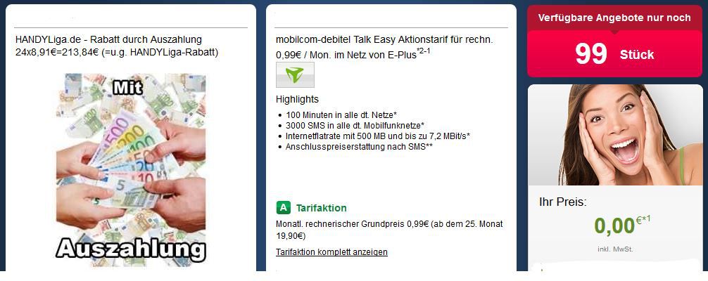 Talk Easy 100 mit 100 Minuten, 500MB Internet, 3000 SMS für nur 0,99€ pro Monat Update hadyliga Talk Easy 100 mit 100 Minuten, 500MB Internet, 3000 SMS für nur 0,99€ pro Monat Update