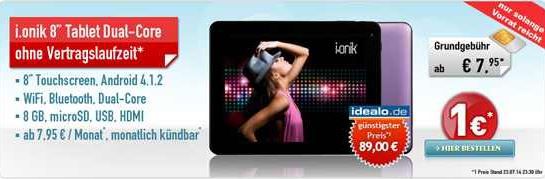 Vodafone All-in XM ohne Laufzeit mit 8 Zoll WiFi Tablet i.onik im Wert von 84€ für effektiv 36,85€! - Update! Vodafone All in XM ohne Laufzeit mit 8 Zoll WiFi Tablet i.onik im Wert von 84€ für effektiv 36,85€! Update!