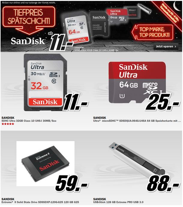 SanDisk Extreme II Solid State Drive 120GB für 59€ und andere SanDisk in der MediaMarkt Tiefpreisspätschicht SanDisk Extreme II Solid State Drive 120GB für 59€ und andere SanDisk in der MediaMarkt Tiefpreisspätschicht