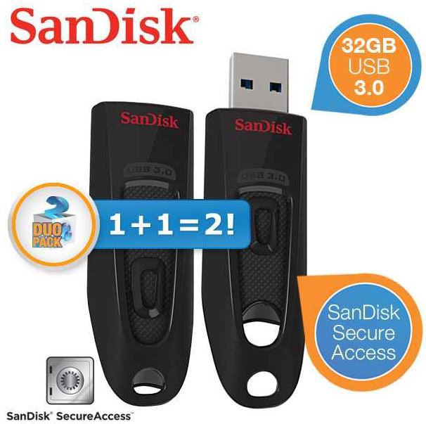 SanDisk Ultra - 32G USB 3.0 Flash Drive im Duo-Pack für 27,90€ inkl.Versand SanDisk Ultra 32G USB 3.0 Flash Drive im Duo Pack für 27,90€ inkl.Versand