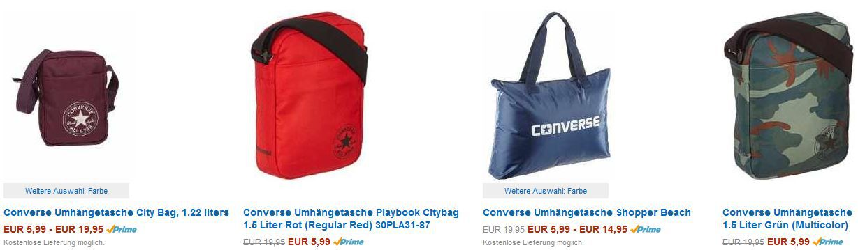 Converse Taschen zum Knallerpreis @Amazon Kofferdeal z.B. Umhängetaschen ab 5,99€ Converse Taschen zum Knallerpreis @Amazon Kofferdeal z.B. Umhängetaschen ab 5,99€
