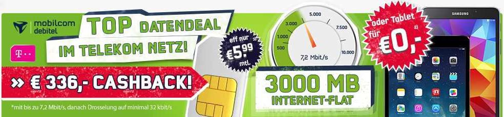 Telekom 3GB Daten Flatrate inkl. Hotspotflatrate für effektiv 5,99€ Telekom 3GB Daten Flatrate inkl. Hotspotflatrate für effektiv 5,99€