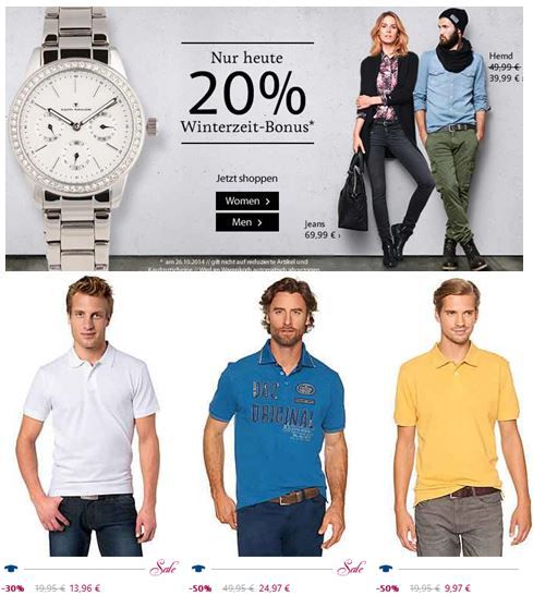 Tom Tailor - nur heute 20% Rabatt nur heute - Shirts ab 6,47€- Update Tom Tailor nur heute 20% Rabatt nur heute Shirts ab 6,47€ Update