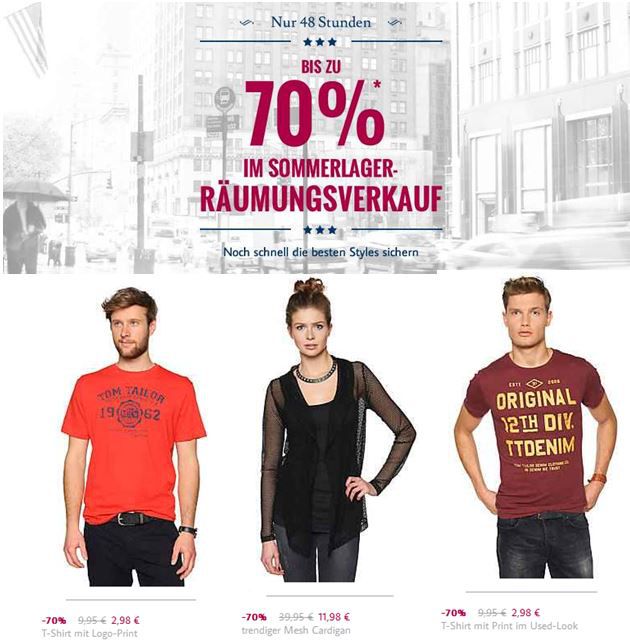 TomTailor -2 Tage Aktion Sommer Räumungsverkauf mit bis zu 70% Rabatt! - Update TomTailor 2 Tage Aktion Sommer Räumungsverkauf mit bis zu 70% Rabatt! Update