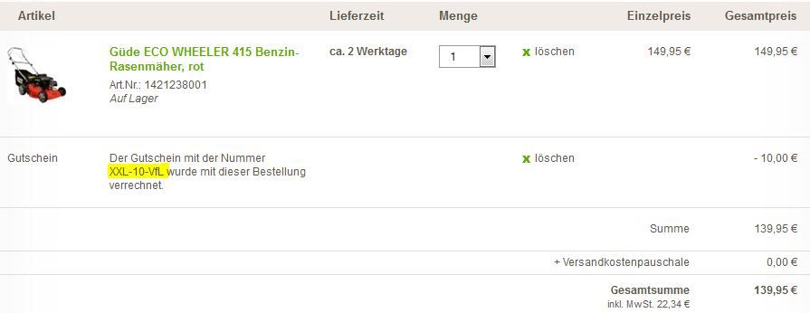 Güde ECO WHEELER 415 Benzin Rasenmäher für 139€ - dank 10€ XXL Gartengutschein Güde ECO WHEELER 415 Benzin Rasenmäher für 139€ dank 10€ XXL Gartengutschein