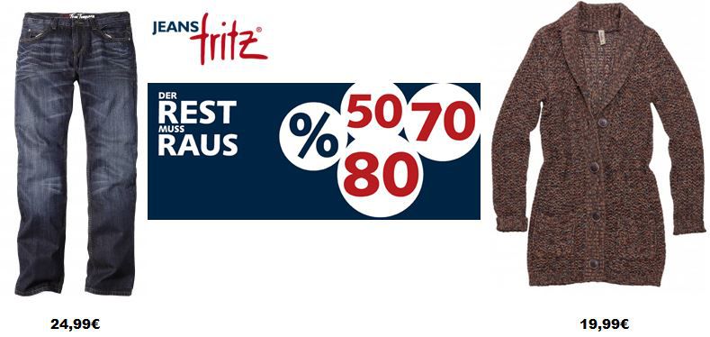 Jeans fritz Ausverkauf mit Rabatten bis 80% + 30% Rabatt auf alle bereits reduzierten Artike! - Update! Jeans fritz Ausverkauf mit Rabatten bis 80% + 30% Rabatt auf alle bereits reduzierten Artike! Update!