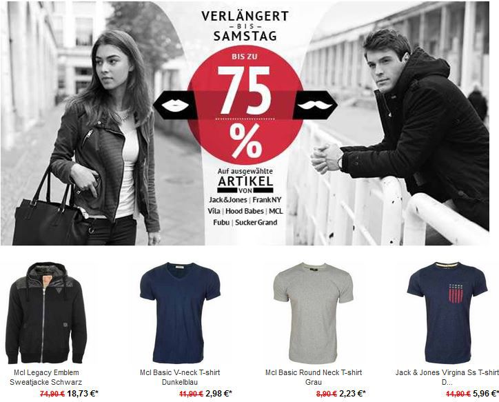 Jack & Jones, Vila, Fubu, Frank NY und MCL mit bis zu 75% Rabatt auf mehr als 800 Markenartikel - Update Jack & Jones, Vila, Fubu, Frank NY und MCL mit bis zu 75% Rabatt auf mehr als 800 Markenartikel Update