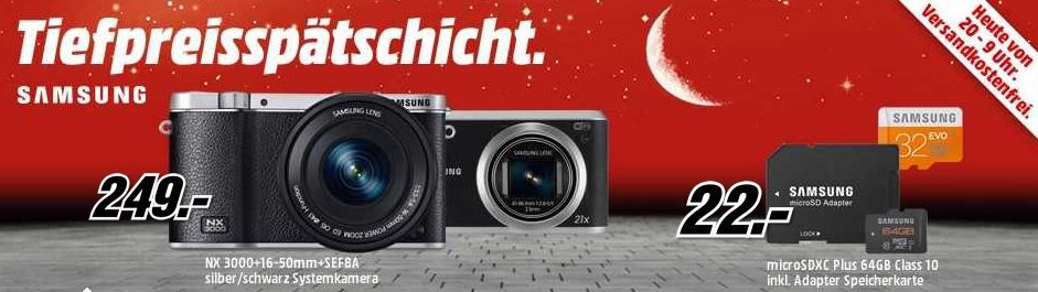 SAMSUNG NX 3000 Digicam + 16-50mm Objektiv + SEF8A Blitz für 249 bei der MediaMarkt Tiefpreisspätschicht SAMSUNG NX 3000 Digicam + 16 50mm Objektiv + SEF8A Blitz für 249 bei der MediaMarkt Tiefpreisspätschicht