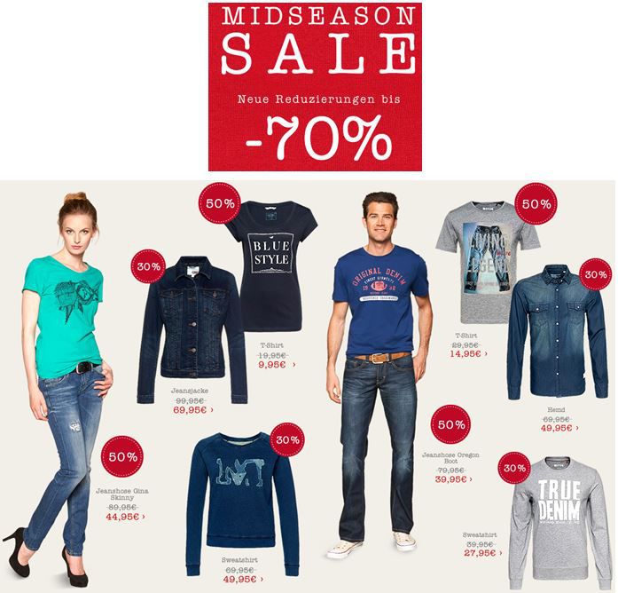 Mustang Midseason Sale mit bis zu 70% Rabatt auf ausgewählte Kleidung, Schuhe und Accesoires Mustang Midseason Sale mit bis zu 70% Rabatt auf ausgewählte Kleidung, Schuhe und Accesoires
