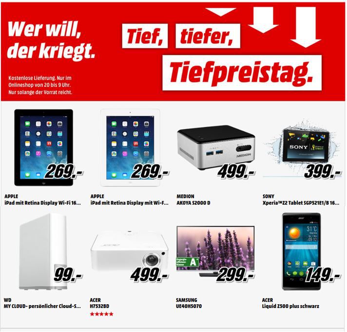 Apple iPad 4 WiFi für 269€ und mehr MediaMarkt Tiefpreistag Angebote Apple iPad 4 WiFi für 269€ und mehr MediaMarkt Tiefpreistag Angebote