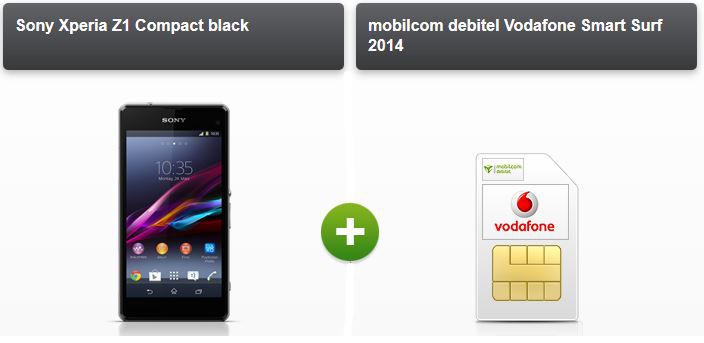 Sony Xperia Z1 Compact + Vodafone Smart Surf 2014 mit 50mins/SMS + 1GB Daten für 14,99€ montl. Sony Xperia Z1 Compact + Vodafone Smart Surf 2014 mit 50mins/SMS + 1GB Daten für 14,99€ montl.