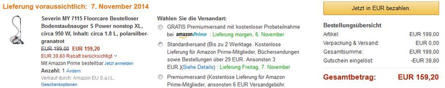 Severin BC 7045 Bodenstaubsauger für 95,20€ bei der Amazon 20% Rabatt Aktion Severin BC 7045 Bodenstaubsauger für 95,20€ bei der Amazon 20% Rabatt Aktion