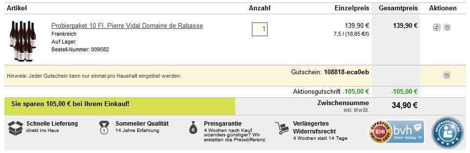 10 Fl. Cuvée Prestige - Pierre Vidal Domaine de Rabasse statt 139€ für 34,90€ inkl. Versand 10 Fl. Cuvée Prestige Pierre Vidal Domaine de Rabasse statt 139€ für 34,90€ inkl. Versand