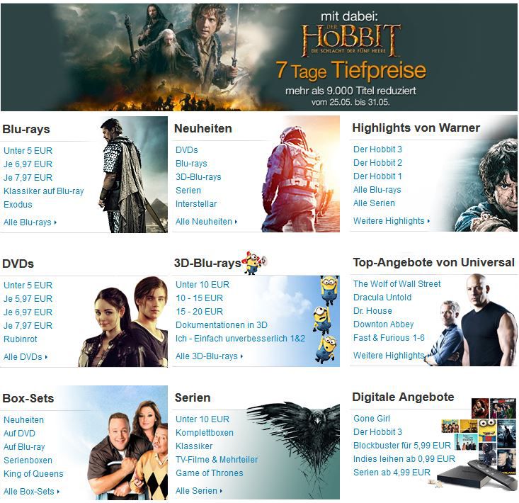 Amazon 7 Tage Tiefpreise mit über 9.000 Filmen und Serien - z.B. günstige BOX Sets - Update! Amazon 7 Tage Tiefpreise mit über 9.000 Filmen und Serien z.B. günstige BOX Sets Update!