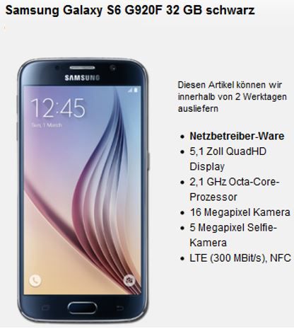 Samsung Galaxy S6 32 GB + Vodafone otelo Allnet-Flat M 500MB für 24,12€ mtl. Samsung Galaxy S6 32 GB + Vodafone otelo Allnet Flat M 500MB für 24,12€ mtl.