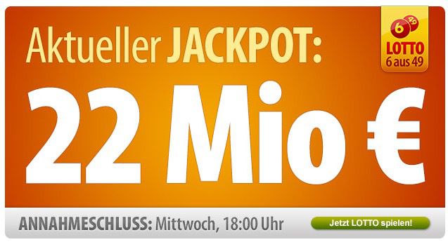 Tipp24 für Neukunden: 7 Felder Lotto 6 aus 49 für nur 1€ - Jackpot 22.000.000€ - Update Tipp24 für Neukunden: 7 Felder Lotto 6 aus 49 für nur 1€ Jackpot 22.000.000€ Update