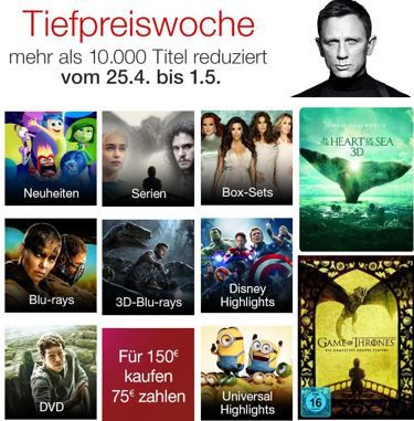Blu-rays für 150€ kaufen nur 75€ zahlen und mehr Angebote in der Amazon Tiefpreiswoche Blu rays für 150€ kaufen nur 75€ zahlen und mehr Angebote in der Amazon Tiefpreiswoche