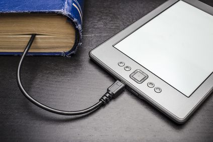 eBook connected to the old thick blue book with a cable, and download information from there