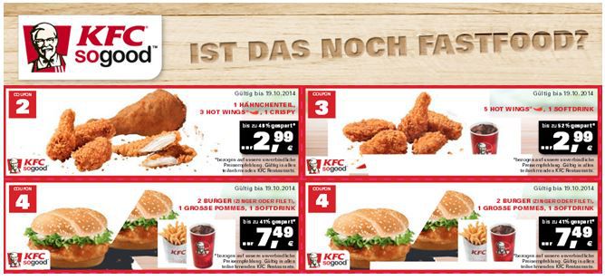 Kentucky Fried Chicken - KFC aktuelle Rabattgutscheine zum ausdrucken