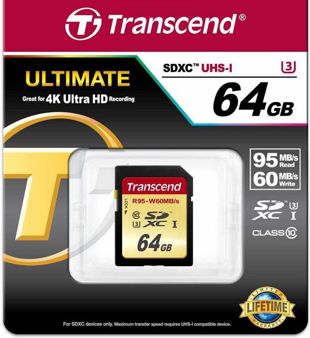 Transcend SDXC UHS-I U3 64GB Speicherkarte (95 MB/s Lesen, 60MB/s Schreiben) für 27,99€ - Update Transcend SDXC UHS I U3 64GB Speicherkarte (95 MB/s Lesen, 60MB/s Schreiben) für 27,99€ Update