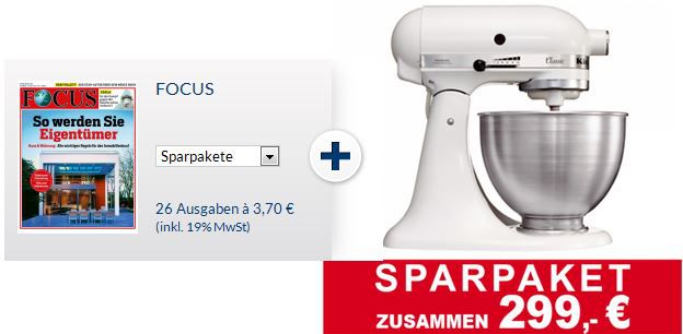 KitchenAid Classic 5K45SSEWH + Halbjahresabo Focus im Wert von 459 für 299€ - Update KitchenAid Classic 5K45SSEWH + Halbjahresabo Focus im Wert von 459 für 299€ Update