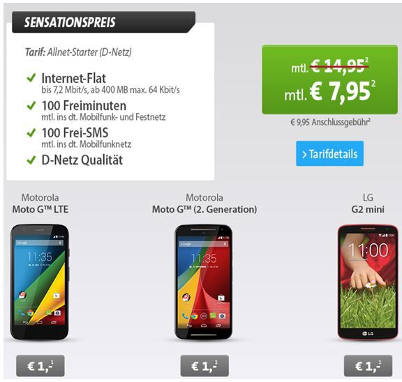 Motorola G 2. Gen Smartphone + Allnet Starter (D-Netz) für 7,95€ monatl. Motorola G 2. Gen Smartphone + Allnet Starter (D Netz) für 7,95€ monatl.