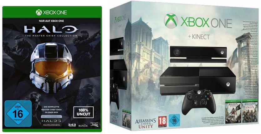 Xbox One Konsole + Kinect + Assassin's Creed Unity + Black Flag (DLC) + Halo - The Master Chief Collection für 499€ Update! Xbox One Konsole + Kinect + Assassins Creed Unity + Black Flag (DLC) + Halo The Master Chief Collection für 499€ Update!