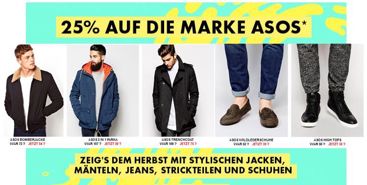 25% Rabatt auf ASOS Marken Kleidung für Damen und Herren 25% Rabatt auf ASOS Marken Kleidung für Damen und Herren