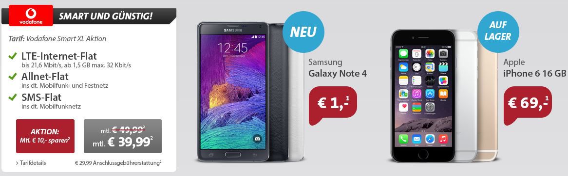 Vodafone Smart XL All Net Flat + Top Smartphone & Tablet z.B. Lumia 930 + Lumia 2520 für 39,99€ montl. Vodafone Smart XL All Net Flat + Top Smartphone & Tablet z.B. Lumia 930 + Lumia 2520 für 39,99€ montl.