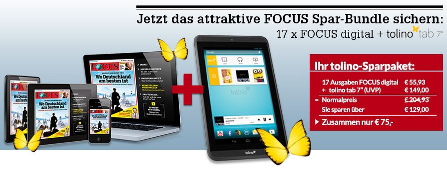 Tolino Tab 7 Zoll und 17 Ausgaben FOCUS digital nur 75€ (statt 131€) Tolino Tab 7 Zoll und 17 Ausgaben FOCUS digital nur 75€ (statt 131€)