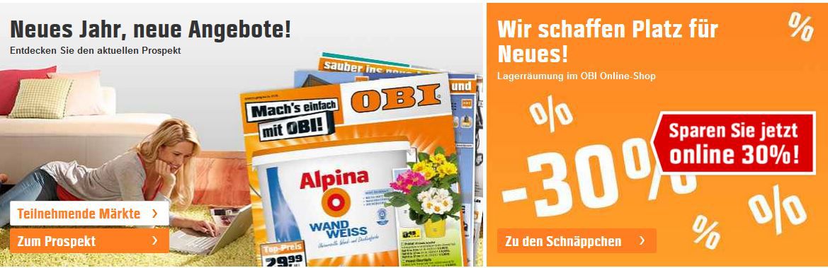 OBI: 30% Rabatt im Lagerausverkauf - gute Preise für Gartenmaschinen, Elektrotechnik oder Leuchten... OBI: 30% Rabatt im Lagerausverkauf gute Preise für Gartenmaschinen, Elektrotechnik oder Leuchten...