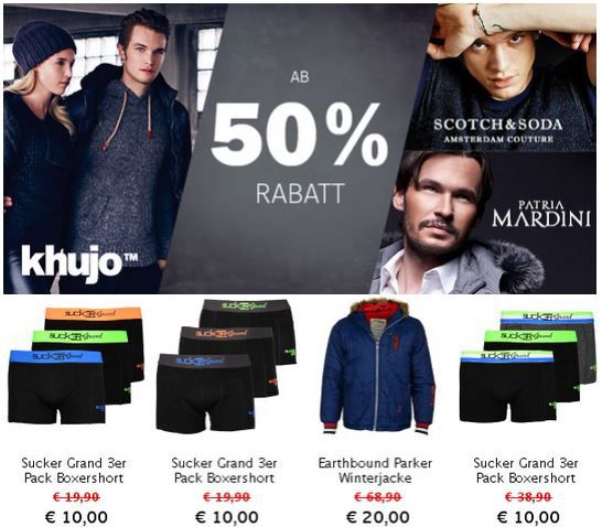 Khujo, Scotch & Soda und Patria Mardini mit 50% bis 75% Rabatt auf alle Artikel bei den Hoodboyz Khujo, Scotch & Soda und Patria Mardini mit 50% bis 75% Rabatt auf alle Artikel bei den Hoodboyz