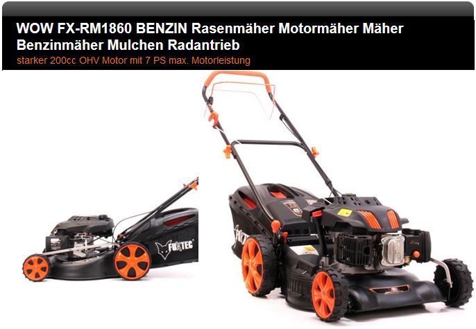 FUXTEC FX-RM1860 - 7PS Benzin Rasenmäher mit Radantrieb und Mulchfunktion für 249€ FUXTEC FX RM1860 7PS Benzin Rasenmäher mit Radantrieb und Mulchfunktion für 249€