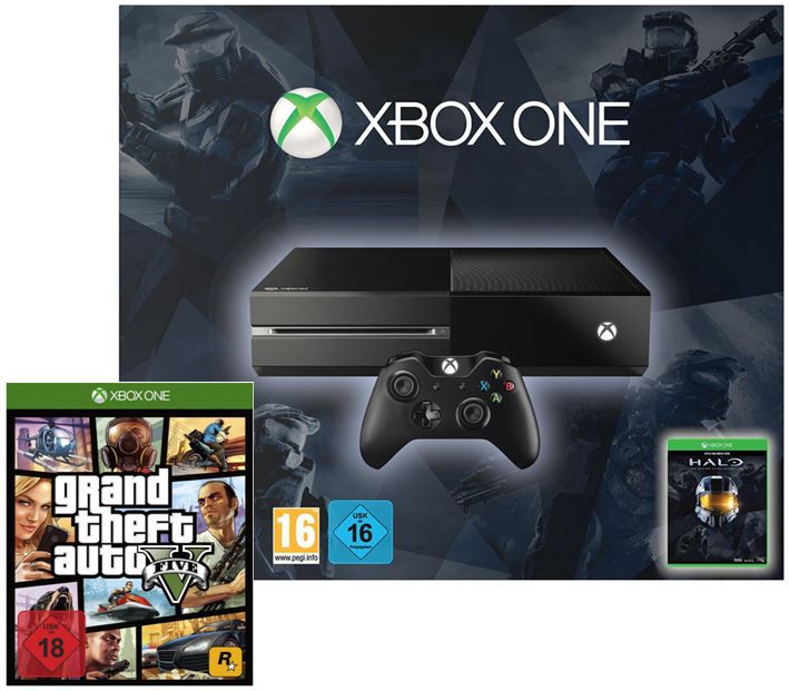 Xbox One Konsole + Halo + Grand Theft Auto V für 349€ Xbox One Konsole + Halo + Grand Theft Auto V für 349€