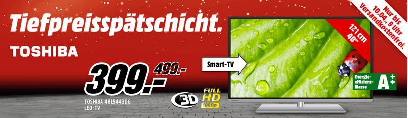 Toshiba 48L5443DG - 48 Zoll 3D Wlan Smart TV für nur 399€ in der MediaMarkt Tiefpreisspätschicht Toshiba 48L5443DG 48 Zoll 3D Wlan Smart TV für nur 399€ in der MediaMarkt Tiefpreisspätschicht