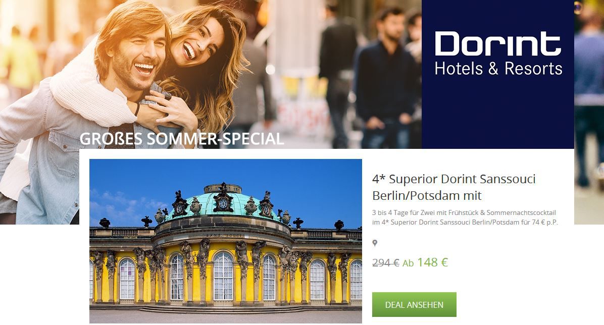 Hotelgutschein: 2Personen 2 Nächte im 4* Superior Dorint Sanssouci Berlin/Potsdam ab 133,20€ und mehr Dorint Gutscheine Hotelgutschein: 2Personen 2 Nächte im 4* Superior Dorint Sanssouci Berlin/Potsdam ab 133,20€ und mehr Dorint Gutscheine
