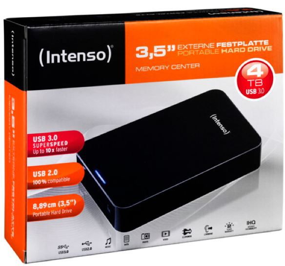 Intenso Memory Center   4 TB externe 3,5 Festplatte mit USB 3.0 für 84,99€ (statt 91€)