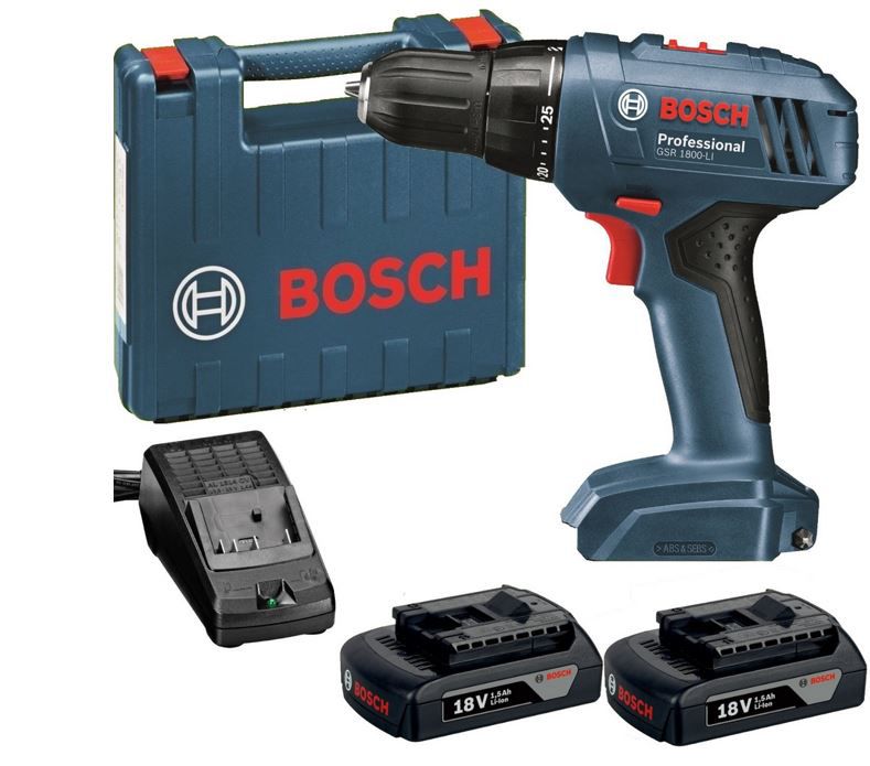 Bosch GSR 1800 LI Akku Bohrschrauber + 2x Akkus Li 1,5 Ah + Ladegerät für 89,99€