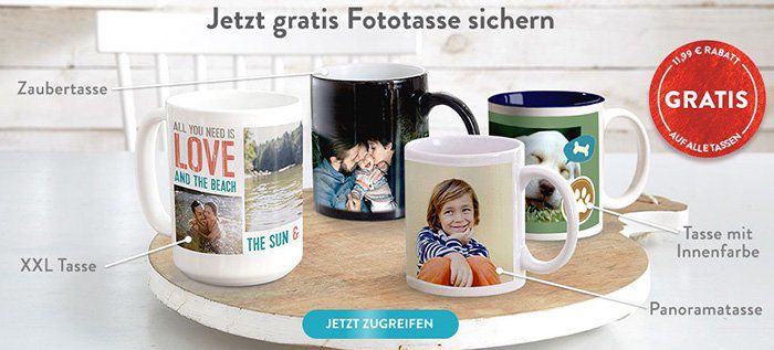 Fototasse mit eigenem Foto oder Logo für 2,99€