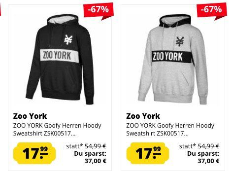 Zoo York Herren Sweathirts & Hoodies für je 17,99€ zzgl. VSK