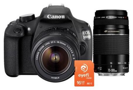 Canon EOS 1200D Kamera + 18-55mm + 75-300mm +16GB eyefi Karte für 449€ (statt 499€) Canon EOS 1200D Kamera + 18 55mm + 75 300mm +16GB eyefi Karte für 449€ (statt 499€)