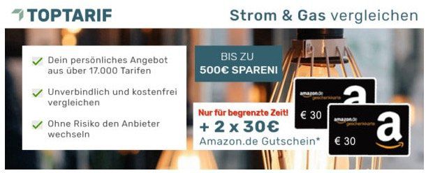 Bonus Deal: Strom  und Gasanbieterwechsel mit bis zu 60€ Amazon Gutschein*