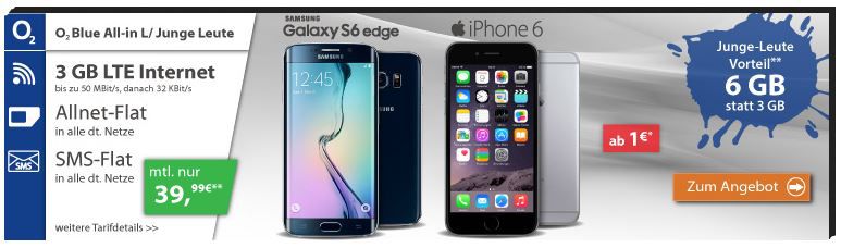 Apple Iphone 6s 16gb O Allnet Sms Falt 3gb Daten Fur 39 99