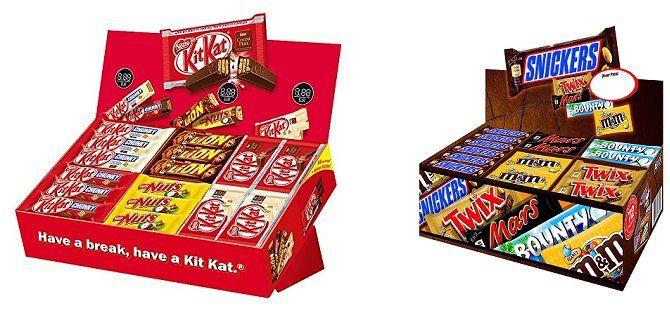 Mars Topsellerbox mit 72 Riegeln für 23,90€ oder Nestlé Sortimentskarton mit 62 Riegeln für 19,99€